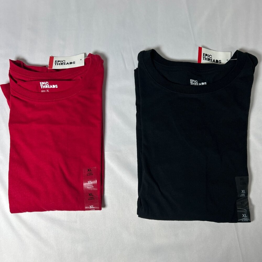 Lot of 2 Boys Epic Threads XL Red & Black Long Sleeve T-Shirts New With‎ Tags